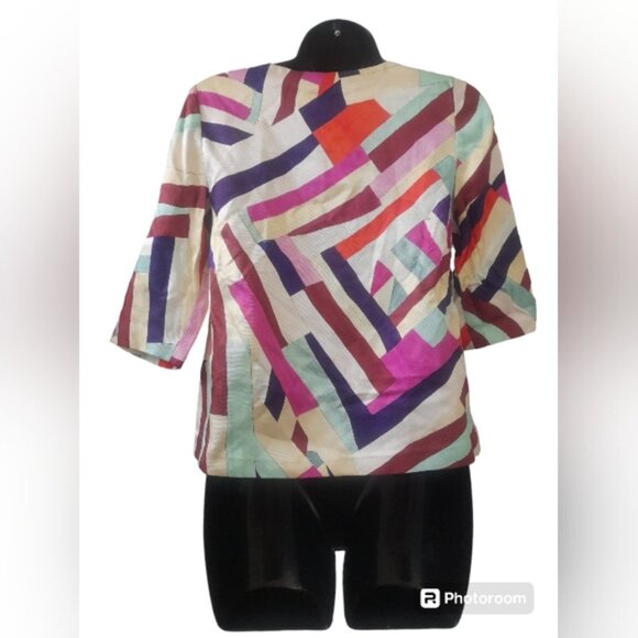 Chanel Multicolor Stripe Print Silk Twill Blouse FR 38 - Picture 3 of 13